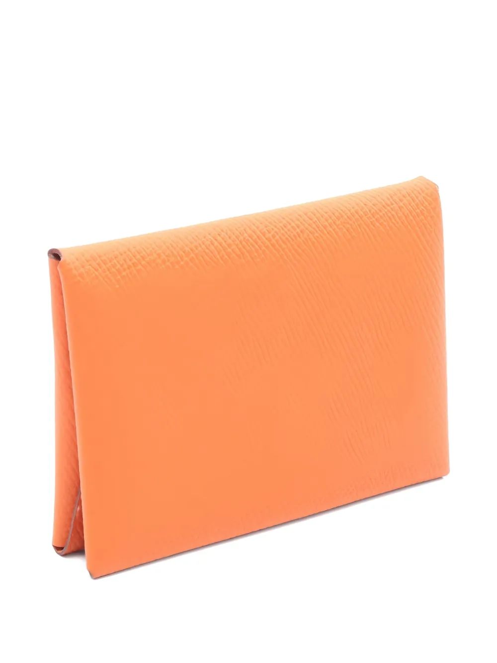 Pre-owned Hermes 2022 Calviduo Leather Coin Purse In Orange