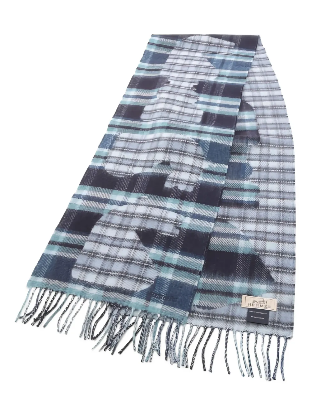 Hermès Pre-Owned 2010s check fringed scarf | Blue | Image 1