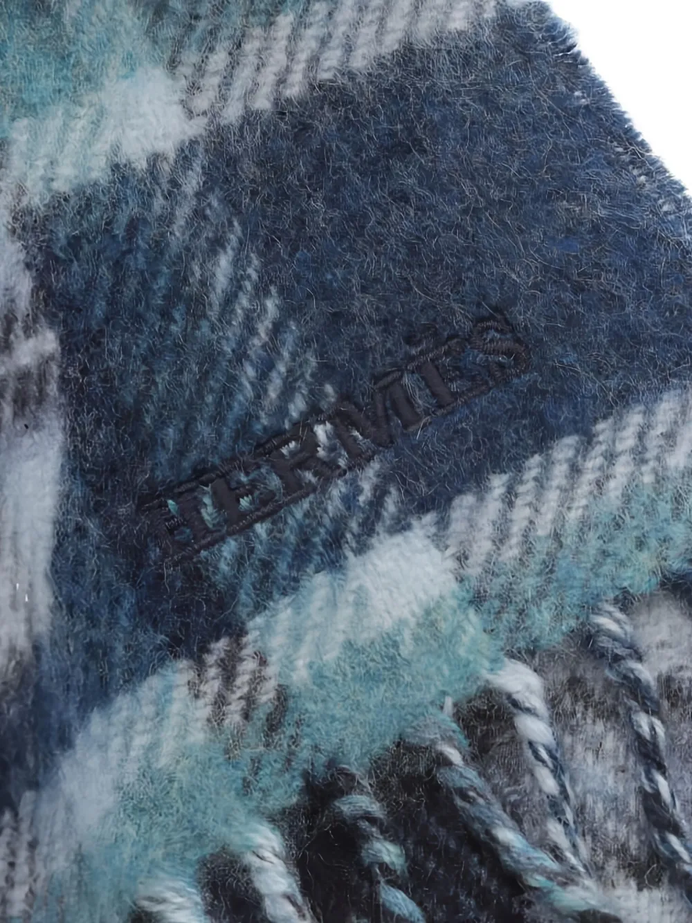  Hermès Pre-owned 2010s Check Fringed Scarf - Blue 