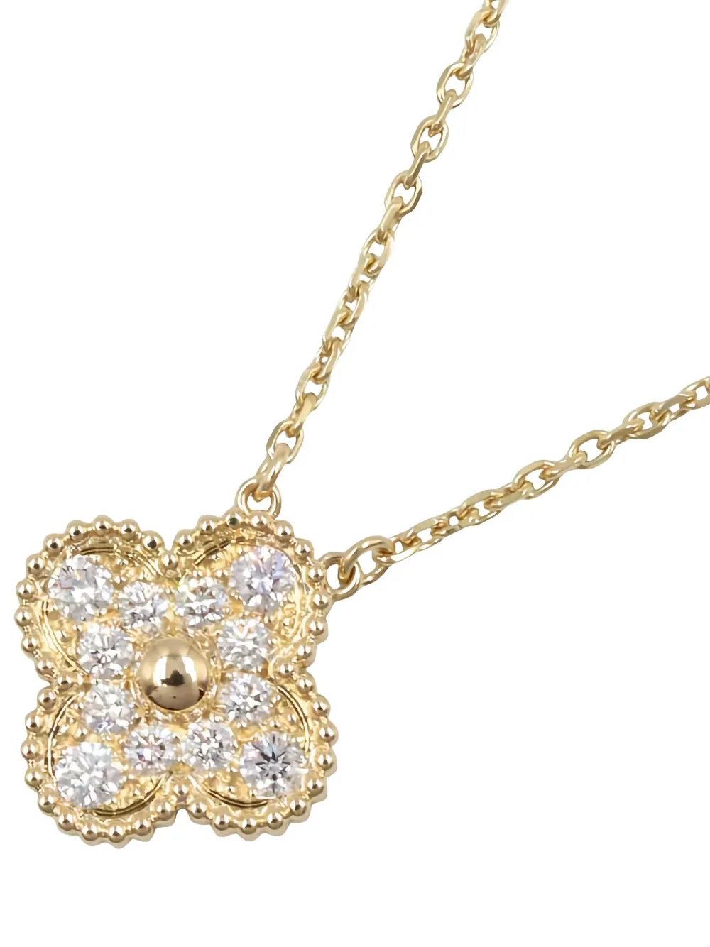 Pre-owned Van Cleef & Arpels 2010s 18k Yellow Gold Alhambra Diamonds Necklace
