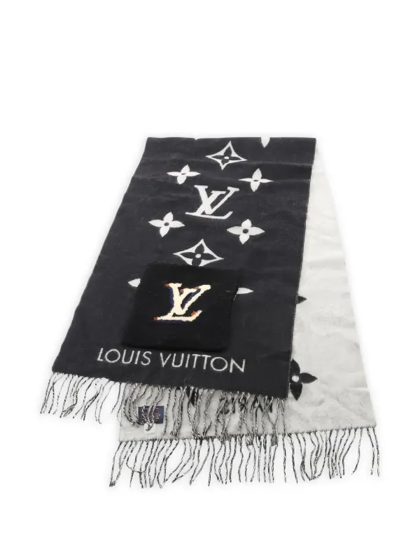 Louis Vuitton Pre-Owned 2020's Monogram Fringed Scarf Black FARFETCH IN