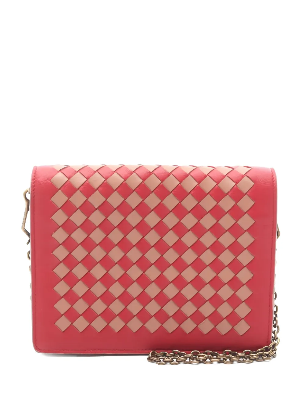 Pre-owned Bottega Veneta Intrecciato Chain Wallet Leather In Red