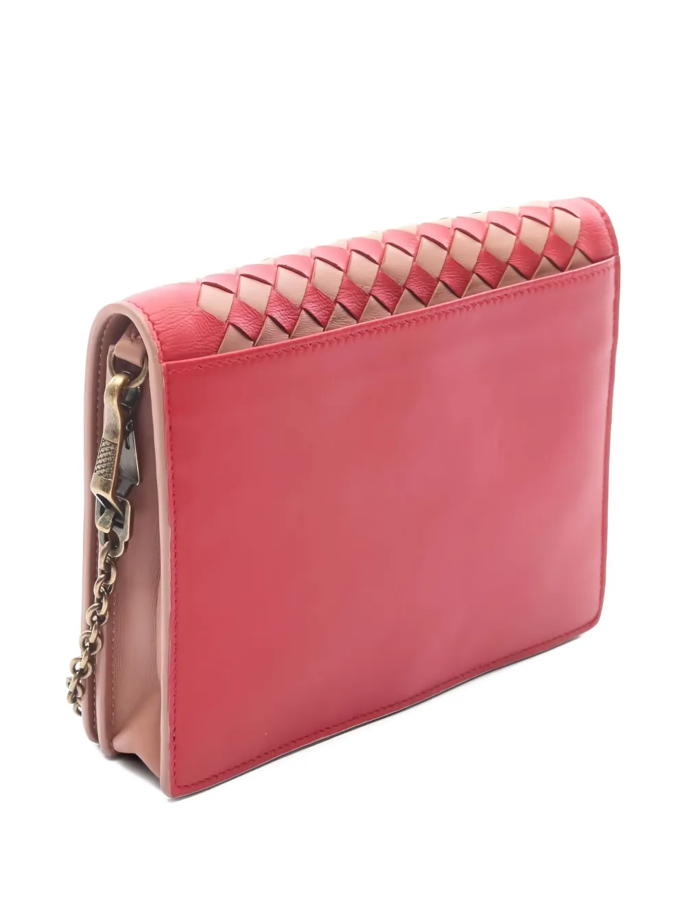Pre-owned Bottega Veneta Intrecciato Chain Wallet Leather In Red