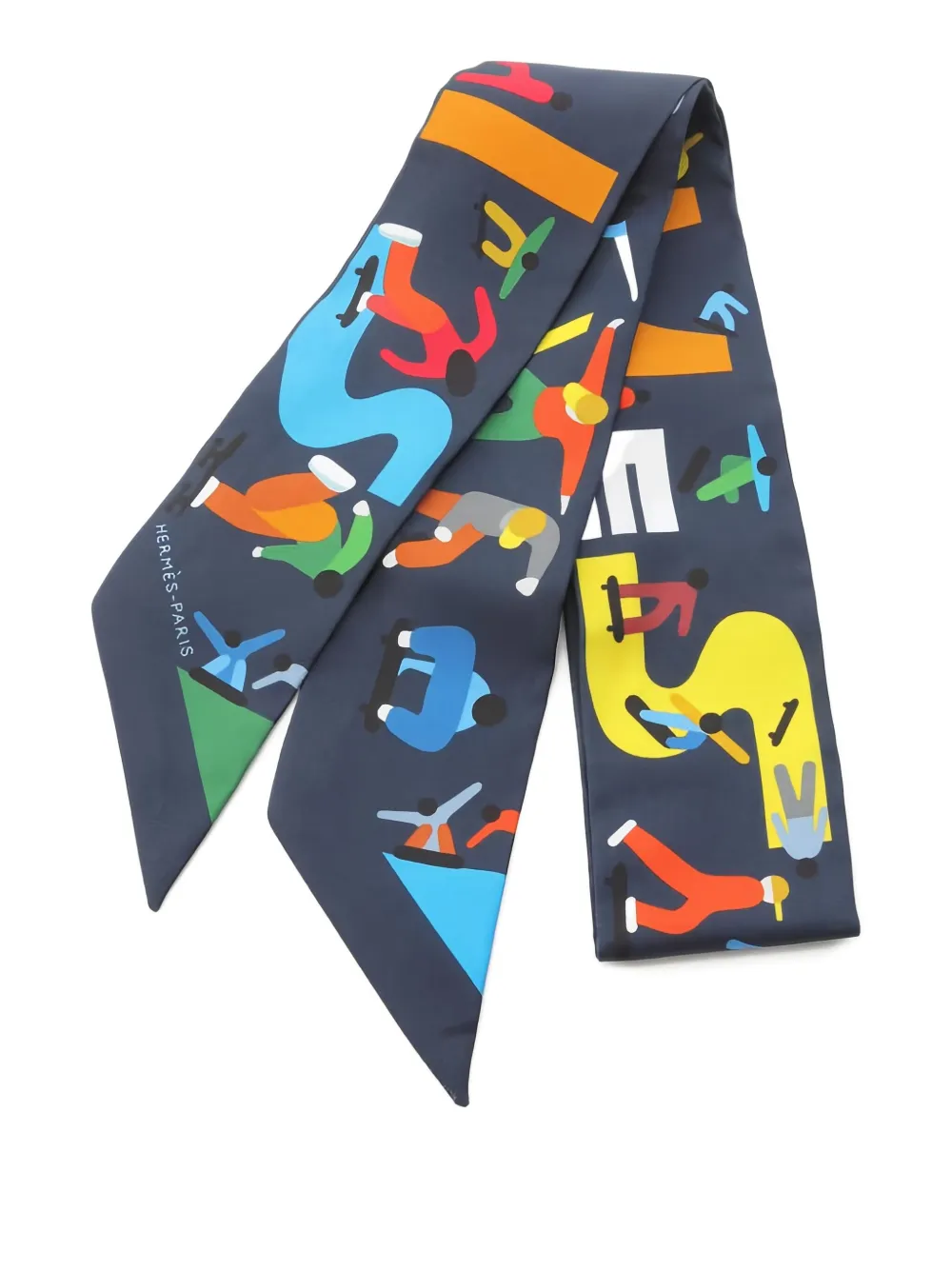 Pre-owned Hermes 2010s Twilly Figures Libres Scarf In Blue
