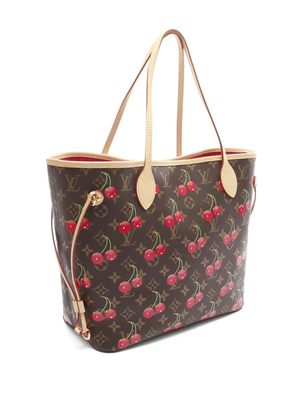 Pre-owned Louis Vuitton 2021s Neverfull Mm Cherry-print Shoulder Bag In Brown