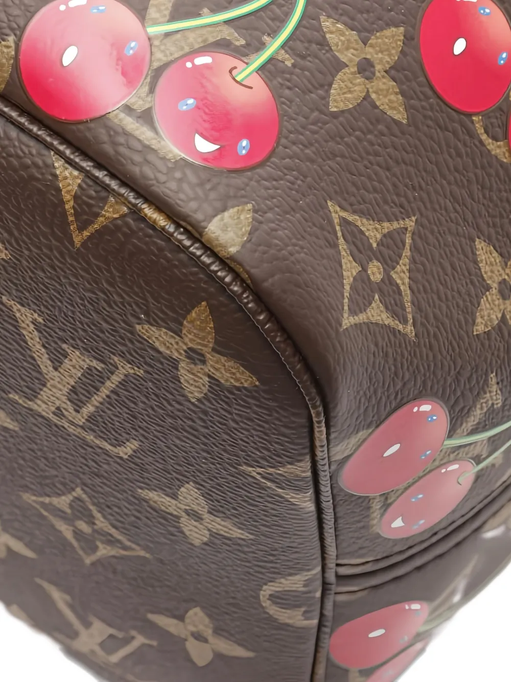 Pre-owned Louis Vuitton 2021s Neverfull Mm Cherry-print Shoulder Bag In Brown