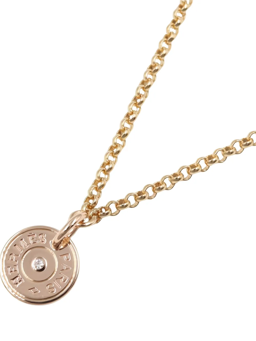 Pre-owned Hermes 2010s 18k Rose Gold Ex-libris Clou De Selle Diamond Necklace In Pink