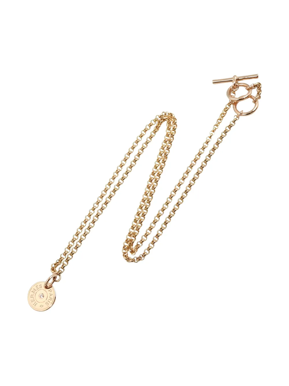 Pre-owned Hermes 2010s 18k Rose Gold Ex-libris Clou De Selle Diamond Necklace In Pink