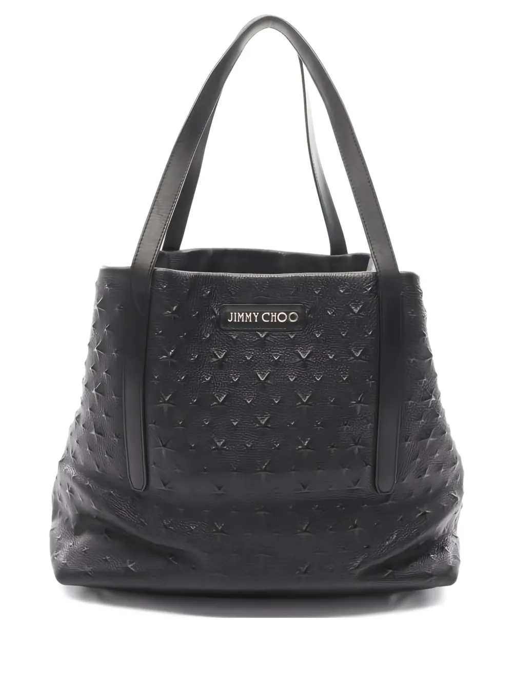 Pre-owned Jimmy Choo 2000s Sara M Star-embossed Leather Tote Bag In Black