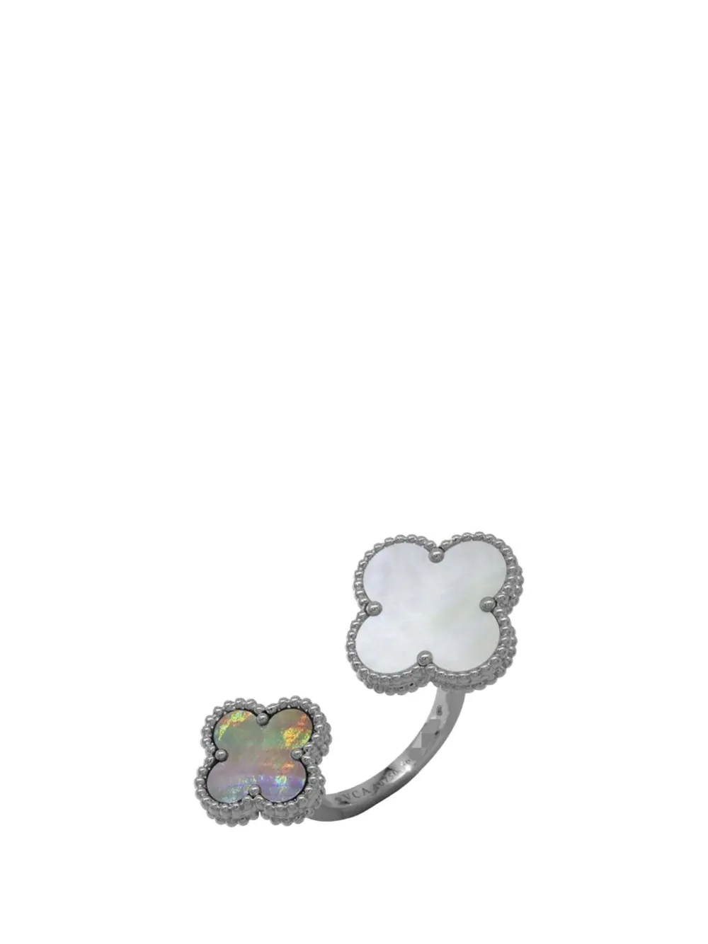 VAN CLEEF & ARPELS Pre-owned 2025 18k White Gold And Mother Of Pearl Magic Alhambra Between The Finger Ring In Silver