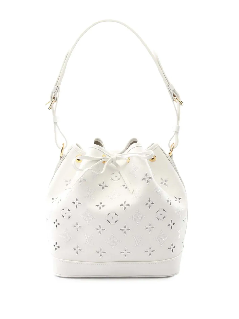 Pre-owned Louis Vuitton 2021-2025 Monogram Broderie Petit Noe Bucket Bag In White