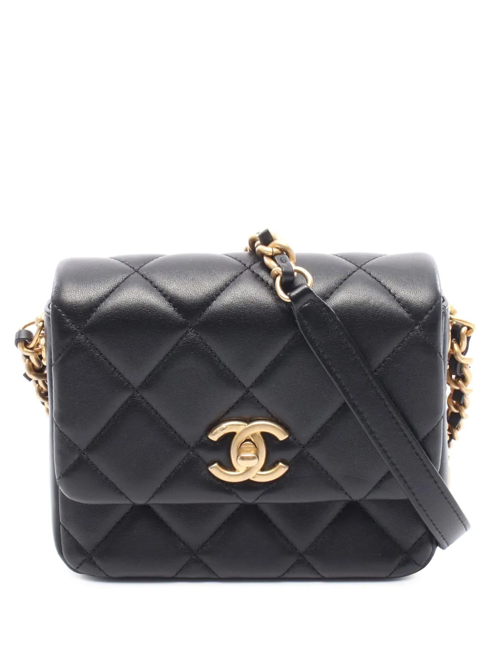 Pre-owned Chanel 2021-2025 Mini Quilted Lambskin Side Note Flap Crossbody Bag In Black