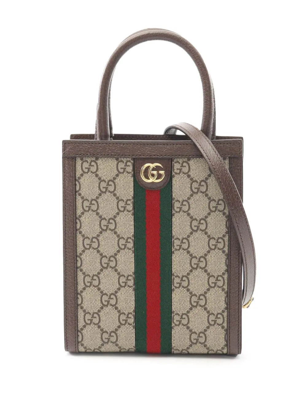 Pre-owned Gucci 2016-2025 Mini Gg Supreme Ophidia Web Satchel In Brown