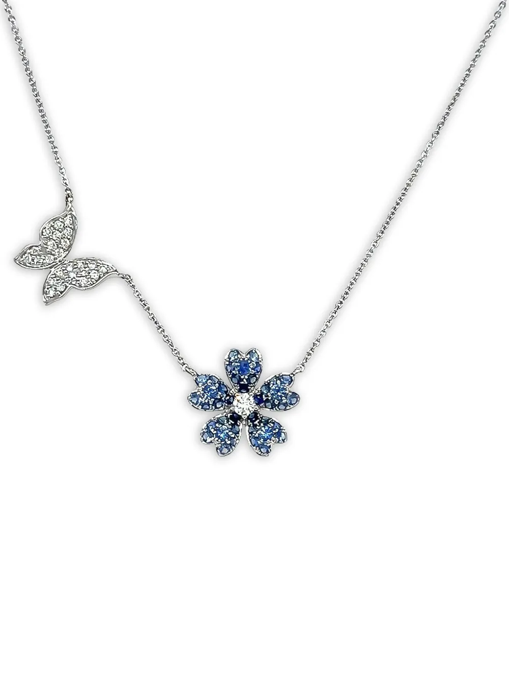 Lisa Nik collier fleur et papillon en or blanc 18 ct à diamants et saphirs | argent | Image 1