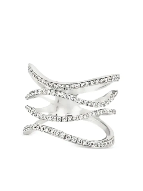 Lisa Nik 18K white gold Four Row Wavy diamond ring
