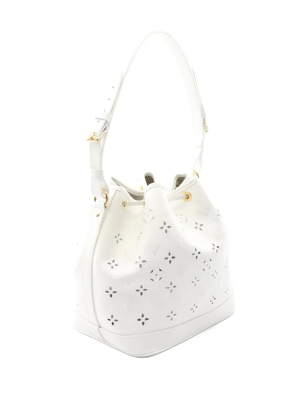 Pre-owned Louis Vuitton 2021s Noe Pm Broderie Anglaise Cut-out Bucket Bag In White