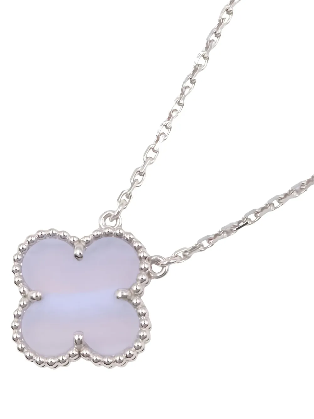 Pre-owned Van Cleef & Arpels 2010's 18k White Gold Alhambra Chalcedony Necklace In Silver