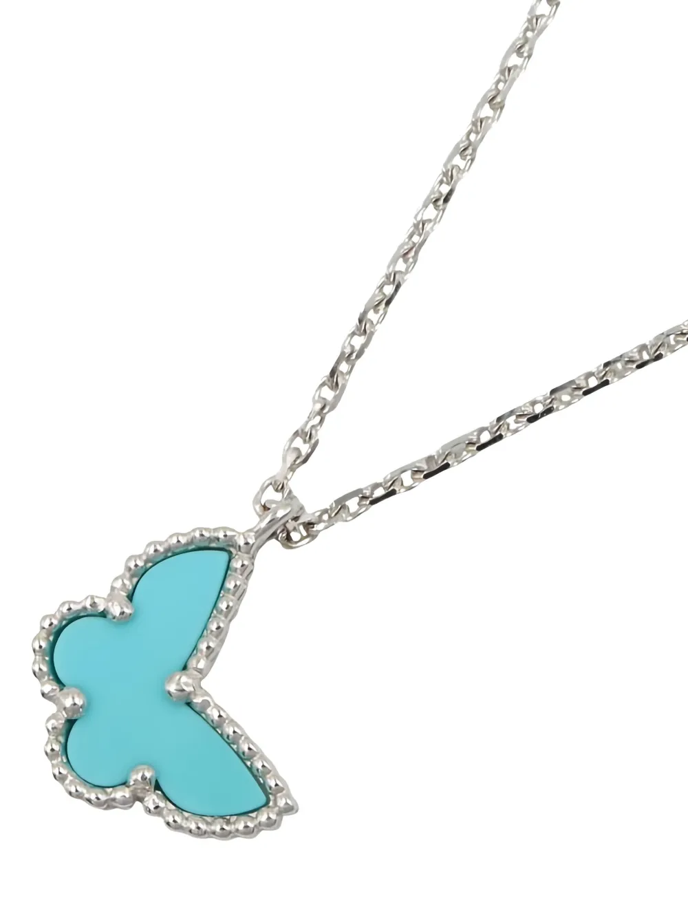 Pre-owned Van Cleef & Arpels 2010s 18k White Gold Alhambra Butterfly Turquoise Necklace In Silver