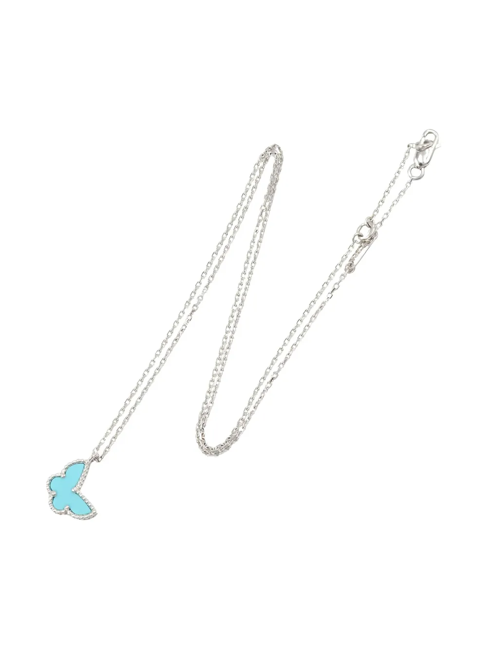 Pre-owned Van Cleef & Arpels 2010s 18k White Gold Alhambra Butterfly Turquoise Necklace In Silver