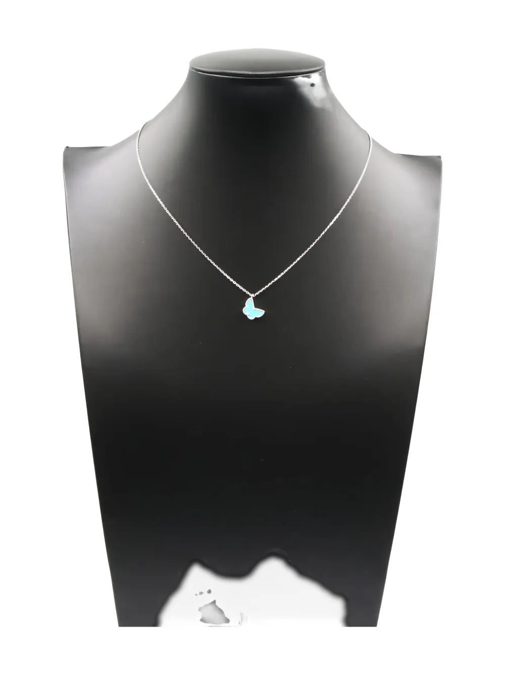Pre-owned Van Cleef & Arpels 2010s 18k White Gold Alhambra Butterfly Turquoise Necklace In Silver