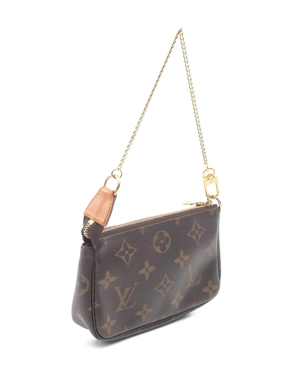 Pre-owned Louis Vuitton 2012 Monogram Chain Mini Pochette Shoulder Bag In Brown