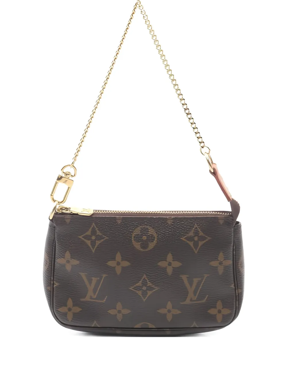 Pre-owned Louis Vuitton 2012 Monogram Chain Mini Pochette Shoulder Bag In Brown