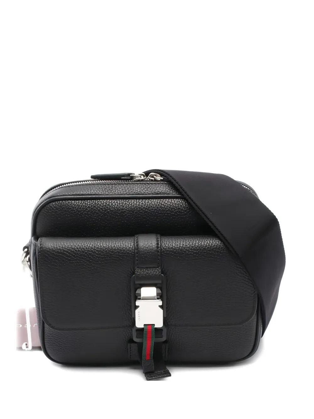 Gucci Pre-Owned 2020s web-stripe leather shoulder bag - Nero