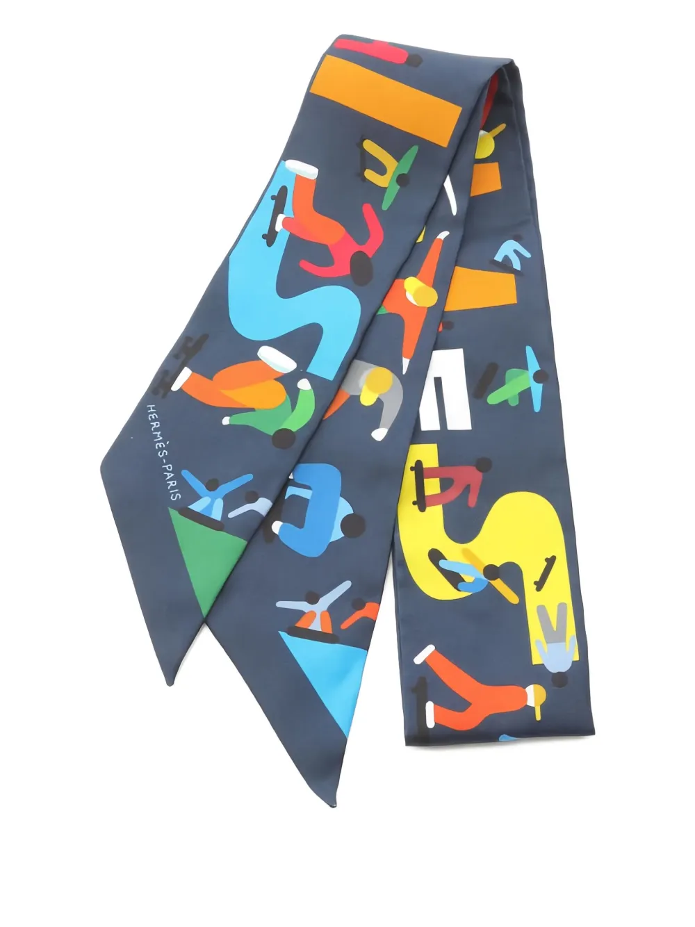 Pre-owned Hermes 2010s Twilly Figures Libres Scarf In Blue