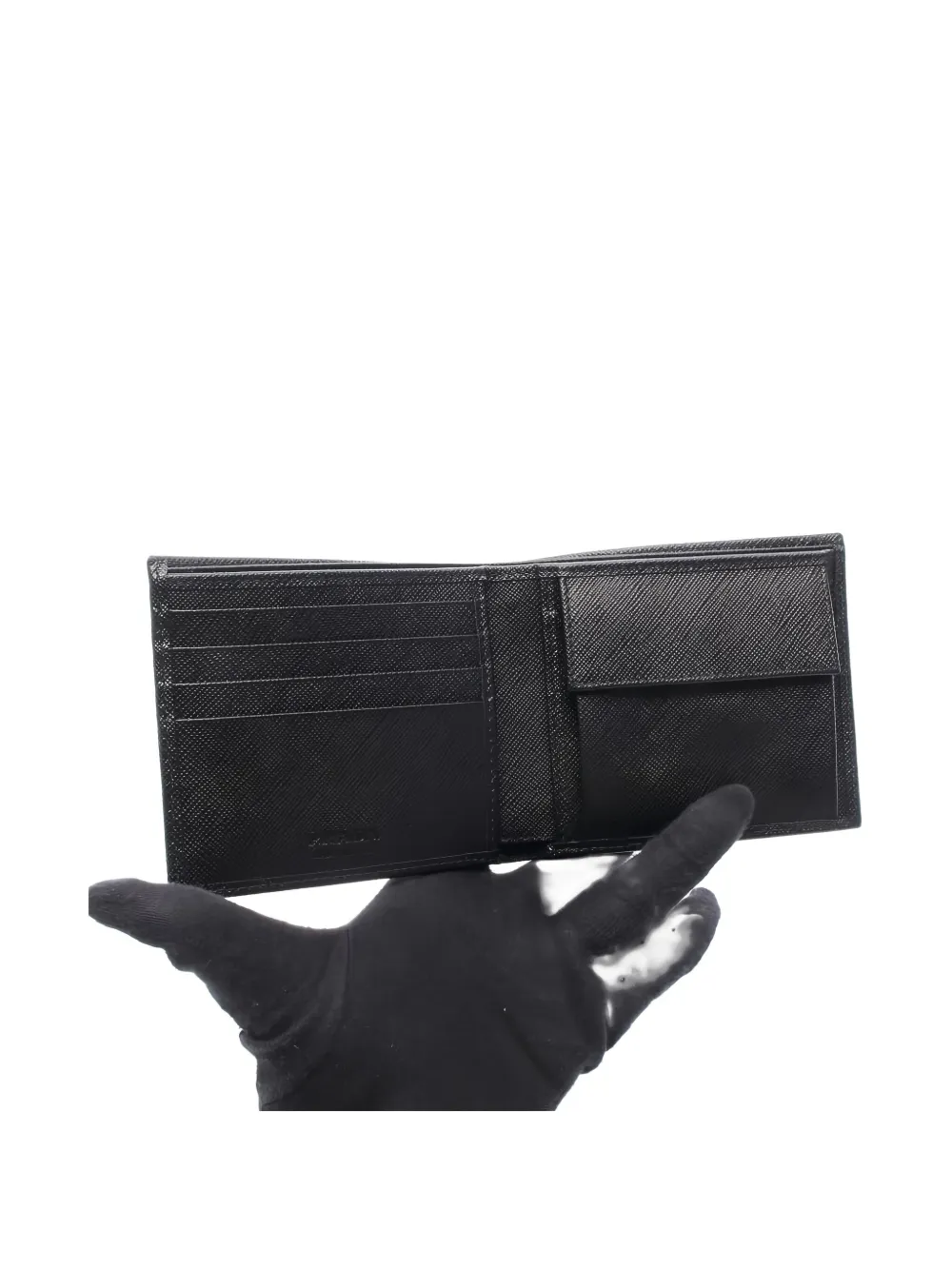 Pre-owned Prada 2020s Triangle Bi-fold Wallet In Black