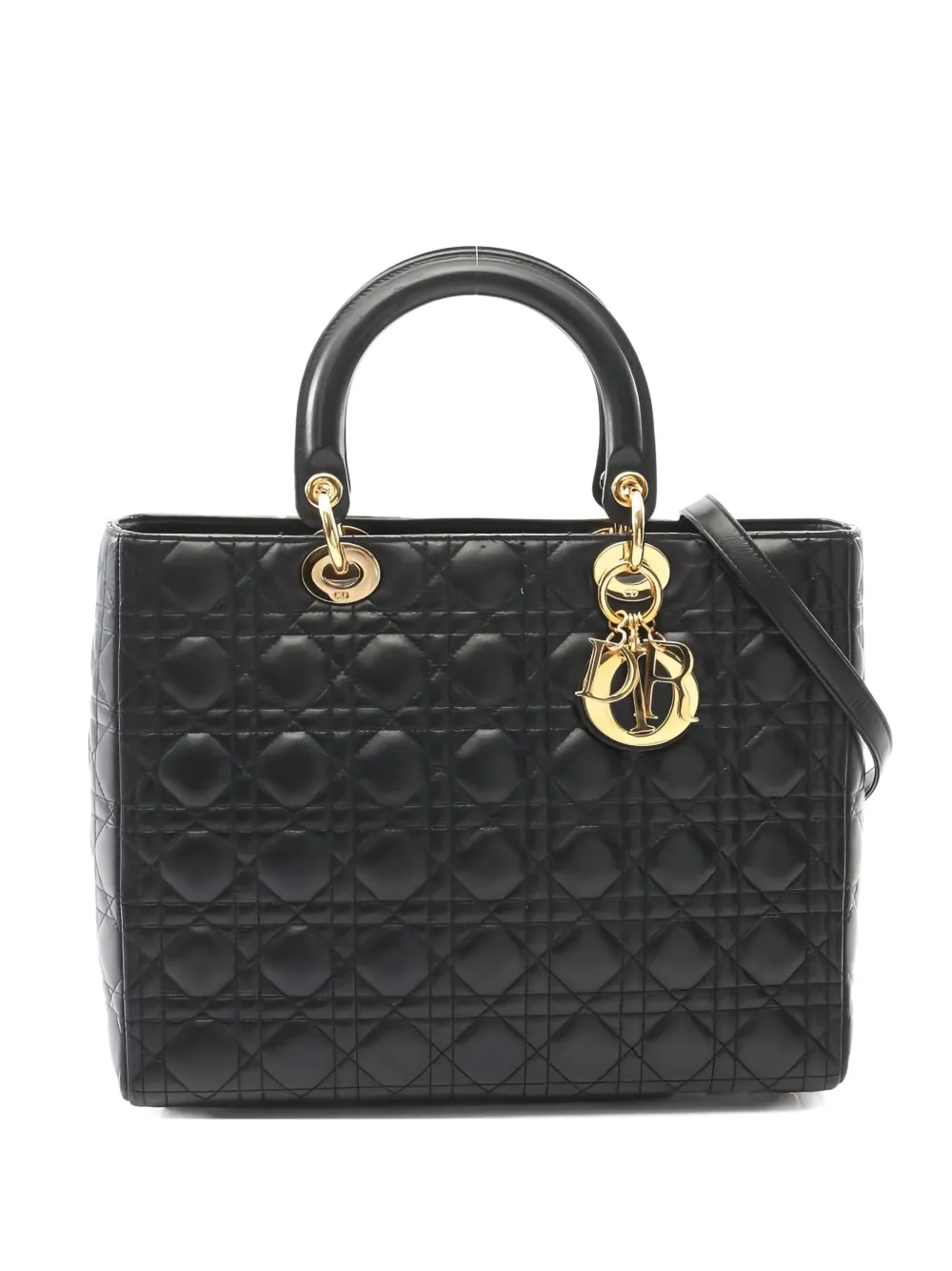 Pre-owned Dior Lady  Large Cannage Tote Bag In Black