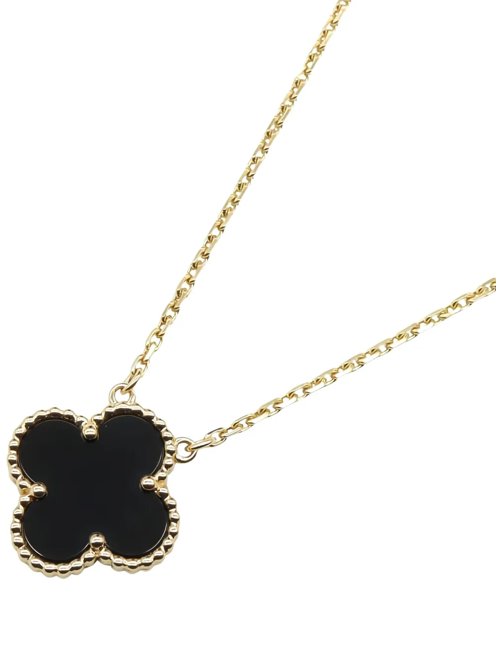 Pre-owned Van Cleef & Arpels 2010s 18k Yellow Gold Alhambra Onyx Necklace