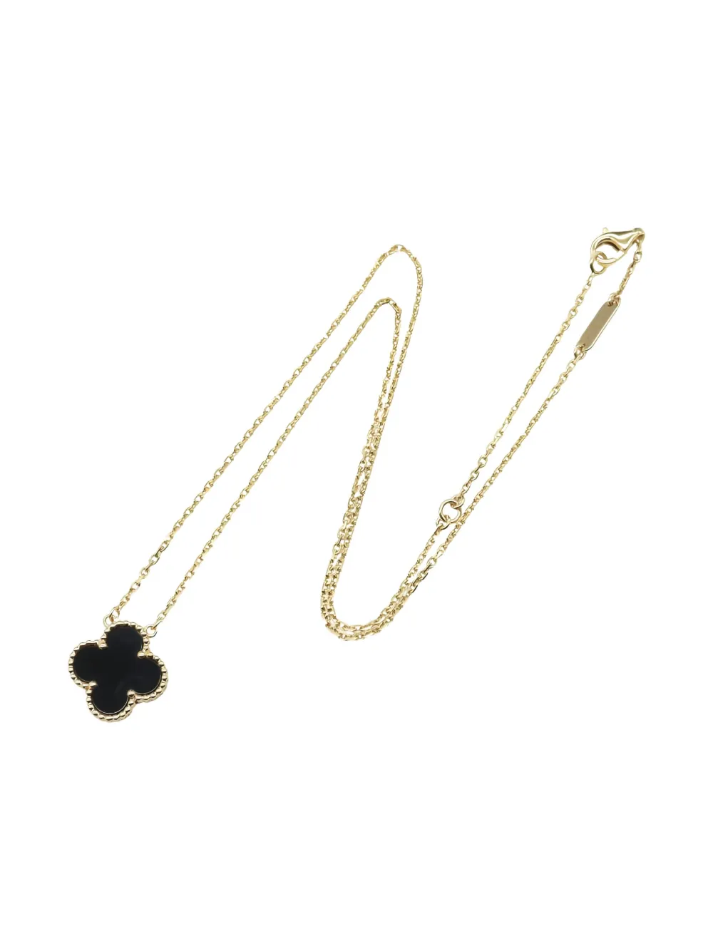 Pre-owned Van Cleef & Arpels 2010s 18k Yellow Gold Alhambra Onyx Necklace