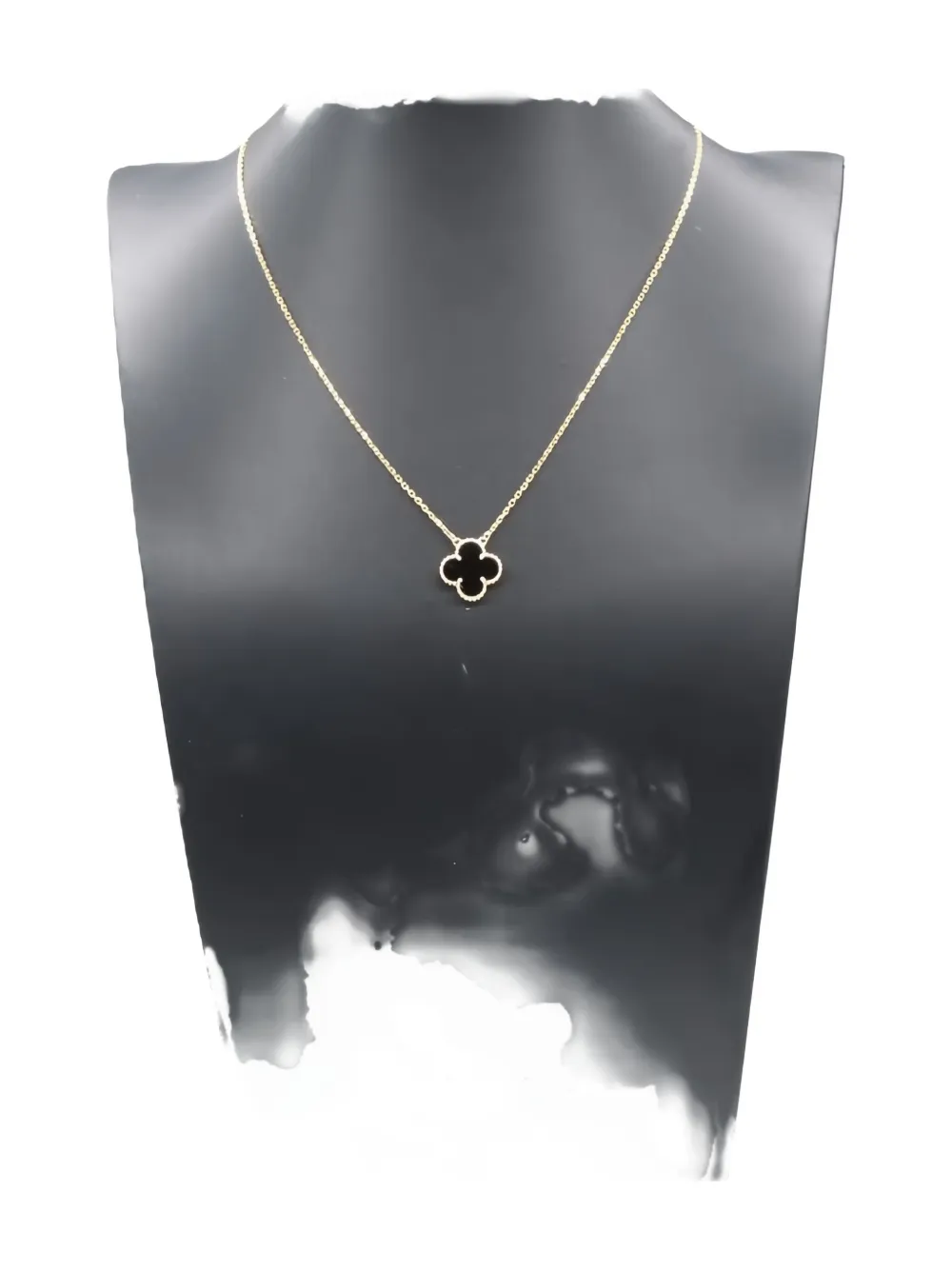Pre-owned Van Cleef & Arpels 2010s 18k Yellow Gold Alhambra Onyx Necklace