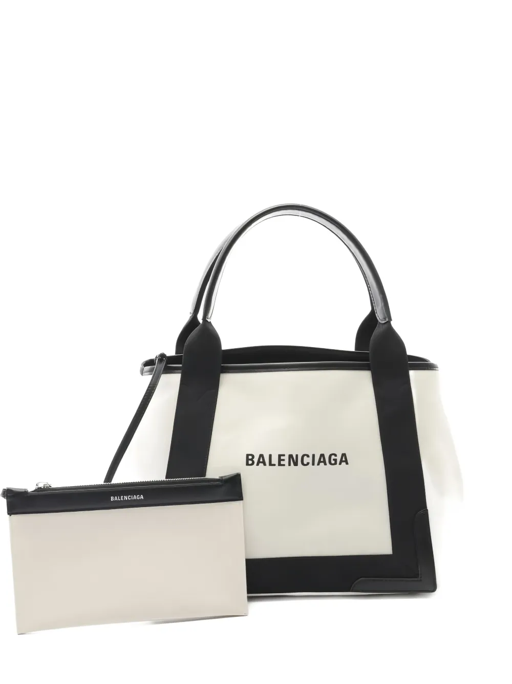 Pre-owned Balenciaga 2010s Small Cabas Hippopotamus Logo Canvas Tote Bag In White