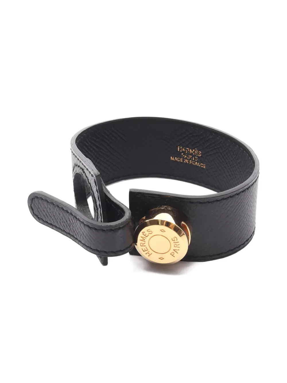 Pre-owned Hermes 2010s Dalvy Leather Bracelet In Black