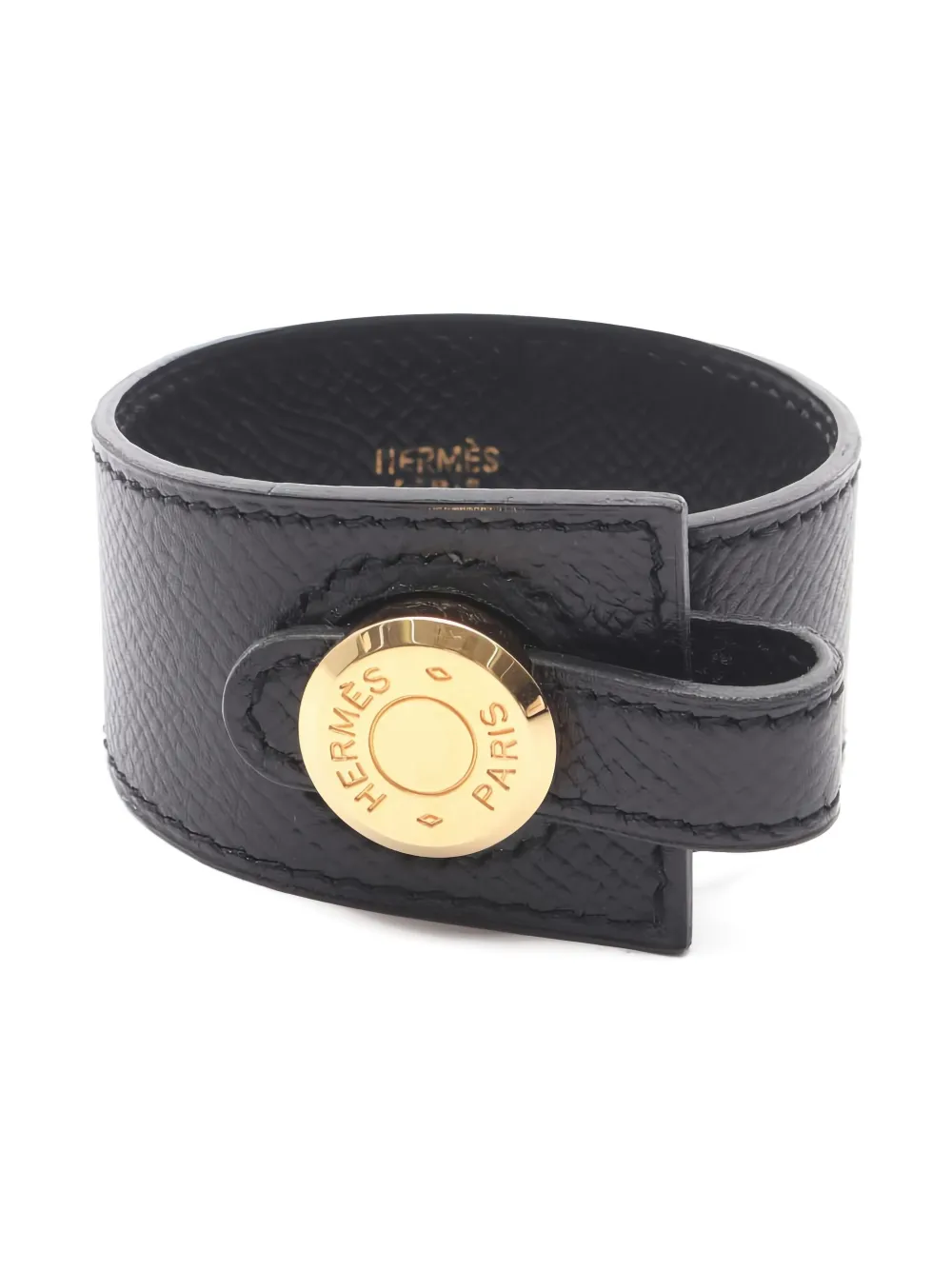 Pre-owned Hermes 2010s Dalvy Leather Bracelet In Black