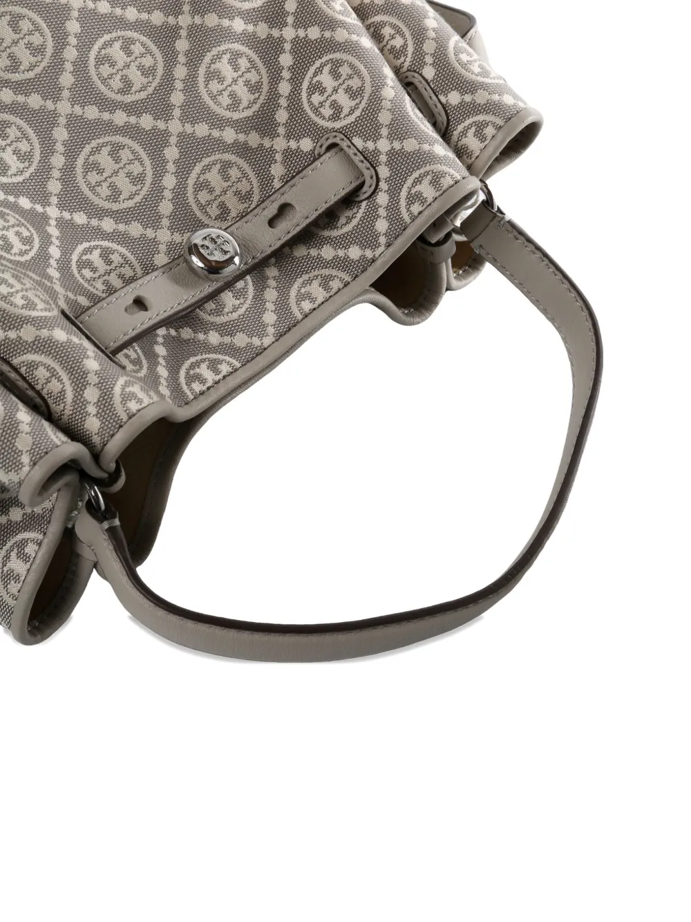Tory Burch Romy T Monogram Bucket Bag In Gray