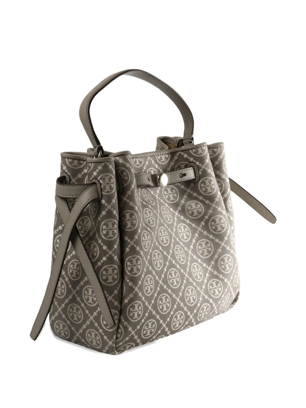 Tory Burch Romy T Monogram Bucket Bag In Gray