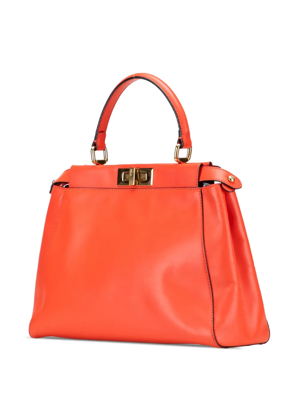 Pre-owned Fendi 2000-2010 Medium Shiny Nappa Peekaboo Iconic Satchel In Orange