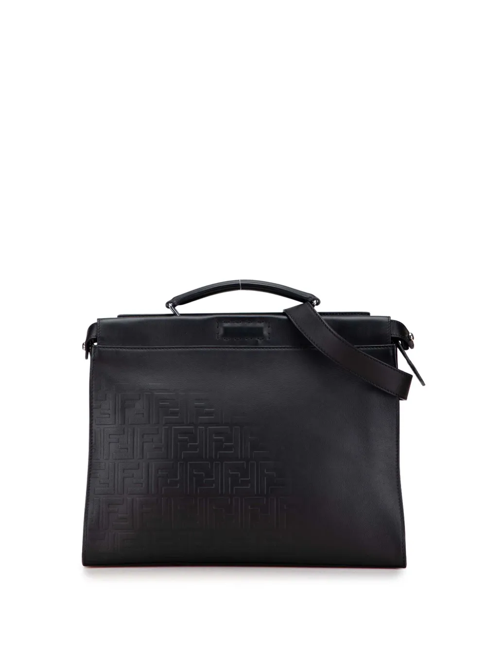 Pre-owned Fendi 2010-2025 Medium Zucca Embossed Leather Peekaboo Iconic Business Bag In Black