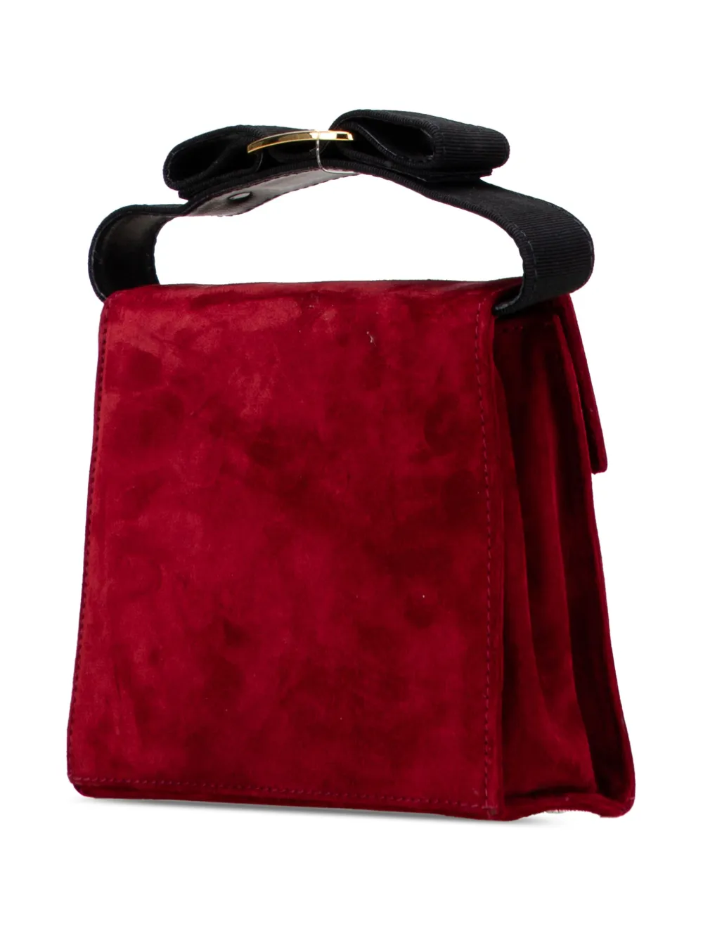 Pre-owned Ferragamo 1990-2000 Suede Vara Bow Satchel In Red