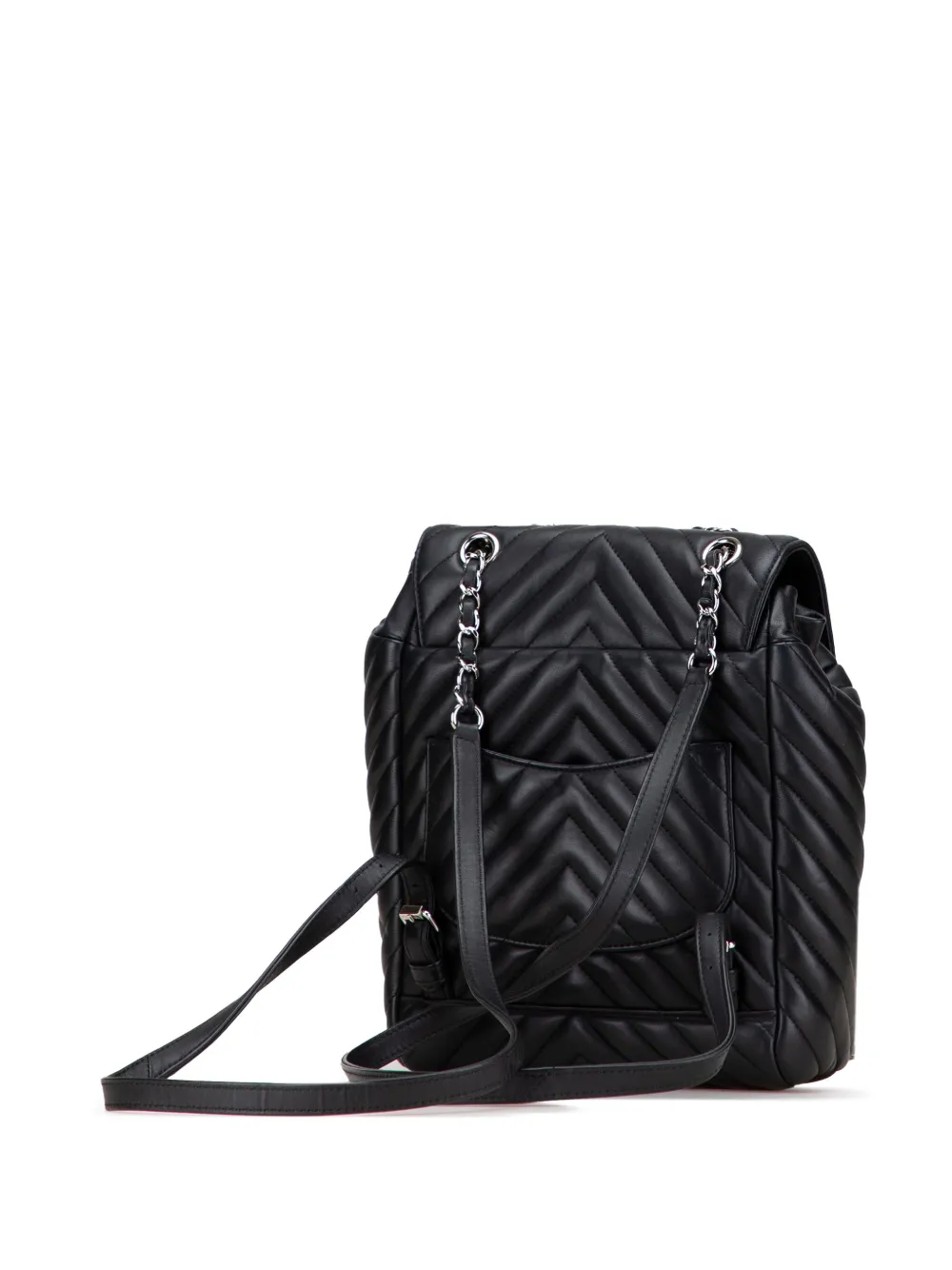 Pre-owned Chanel 2016-2017 Mini Chevron Calfskin Urban Spirit Backpack In Black