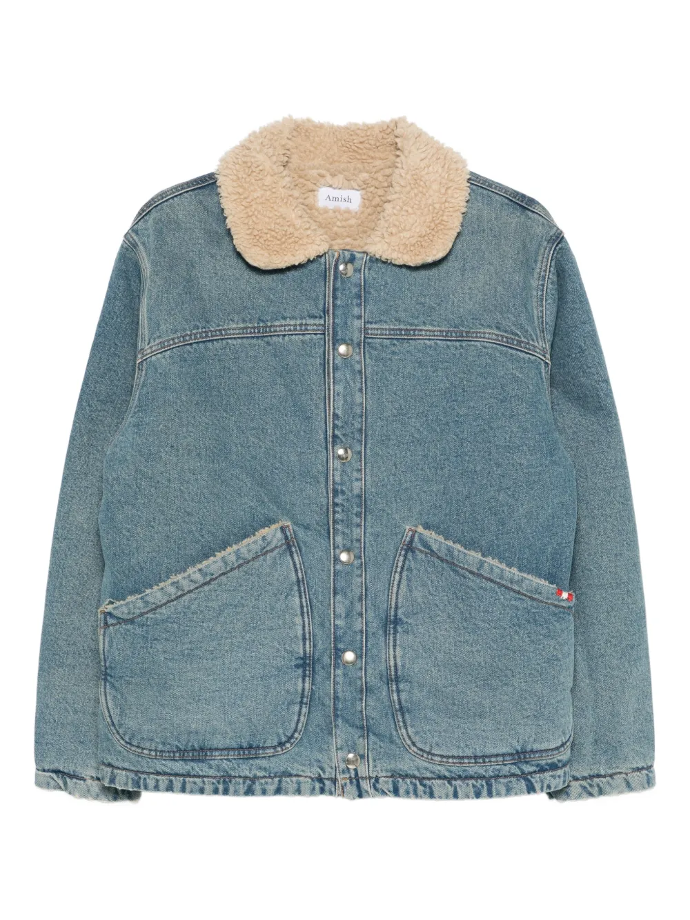 AMISH chamarra de mezclilla con cuello texturizado | azul | Image 1