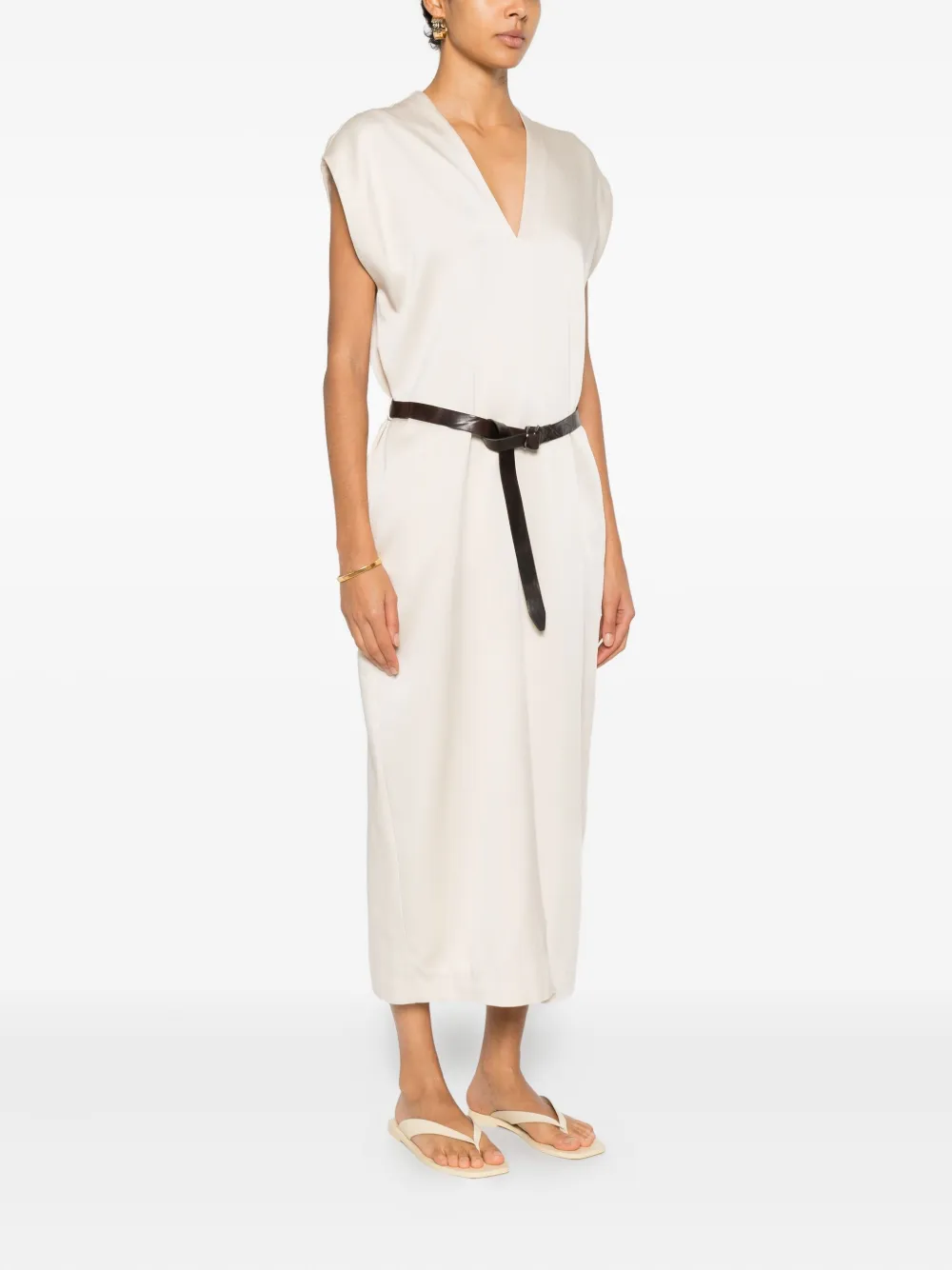 Brunello Cucinelli V-neck Midi Dress In White