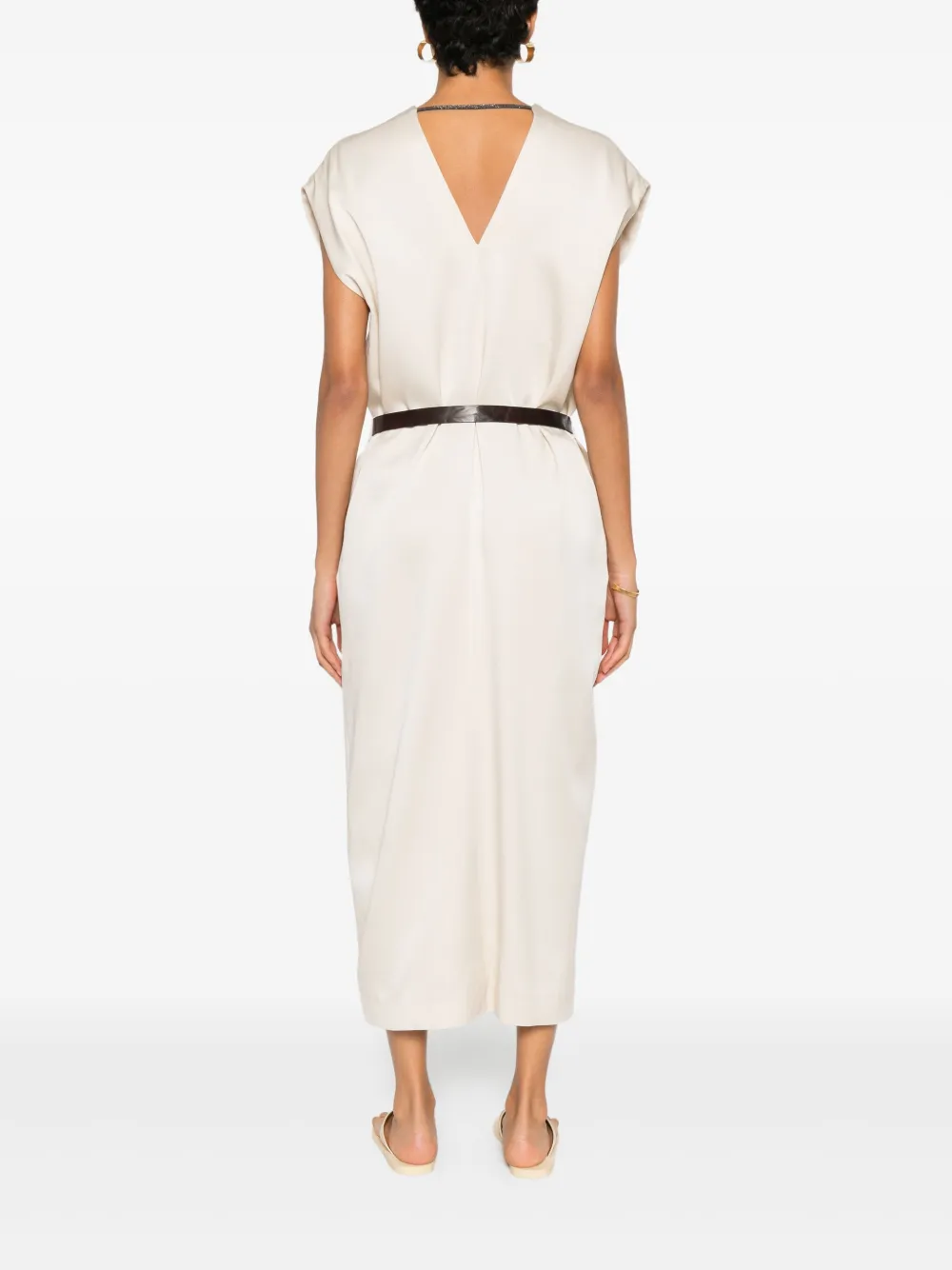 Brunello Cucinelli V-neck Midi Dress In White