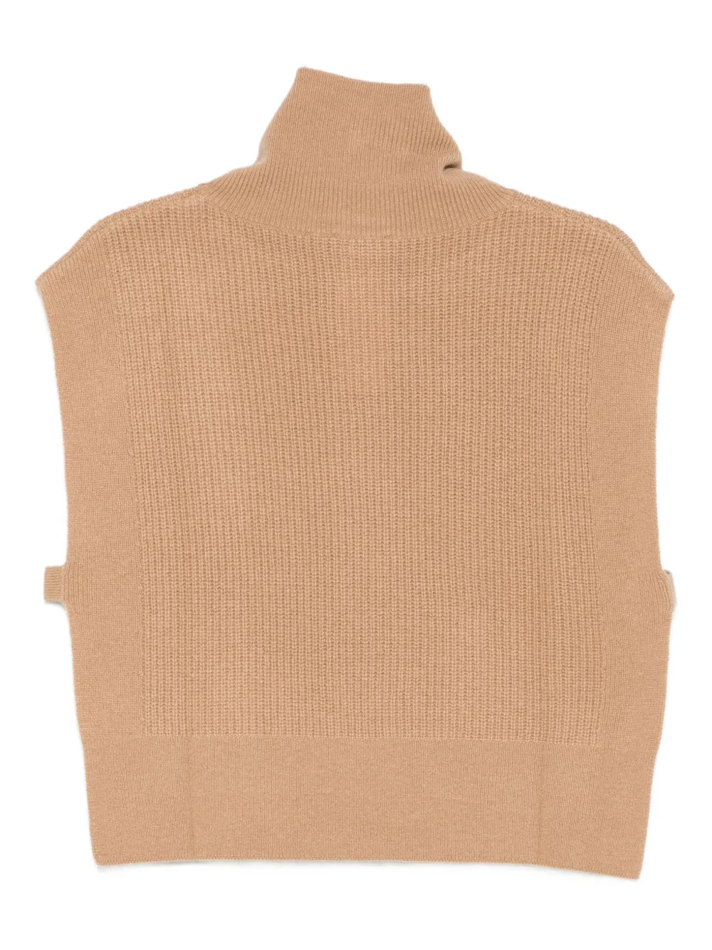 Liu •jo Sleeveless Beige Knit Vest With Embellished Shoulder And High Collar In Brown