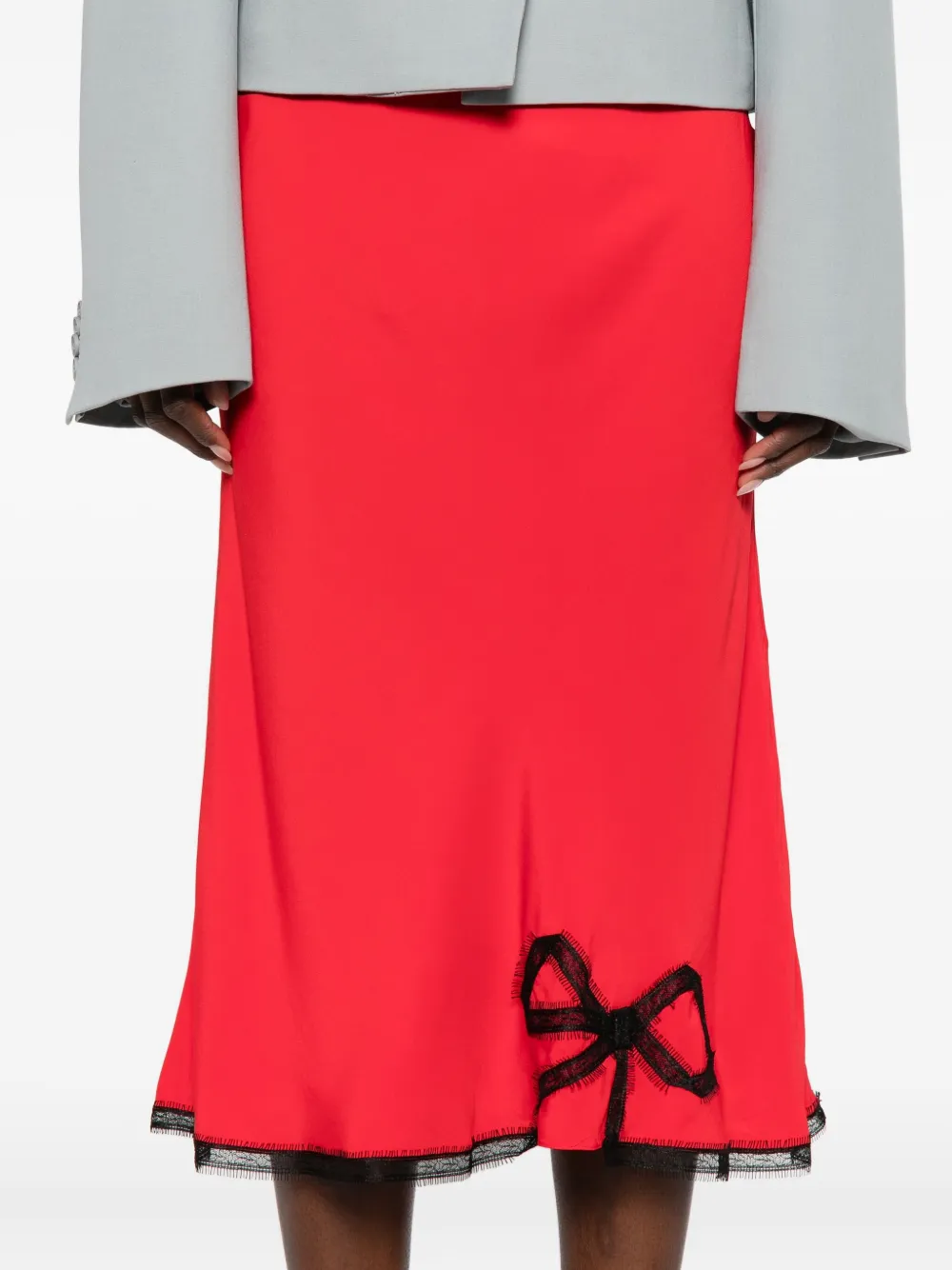 Rochas Bow-trim Midi Skirt In Red