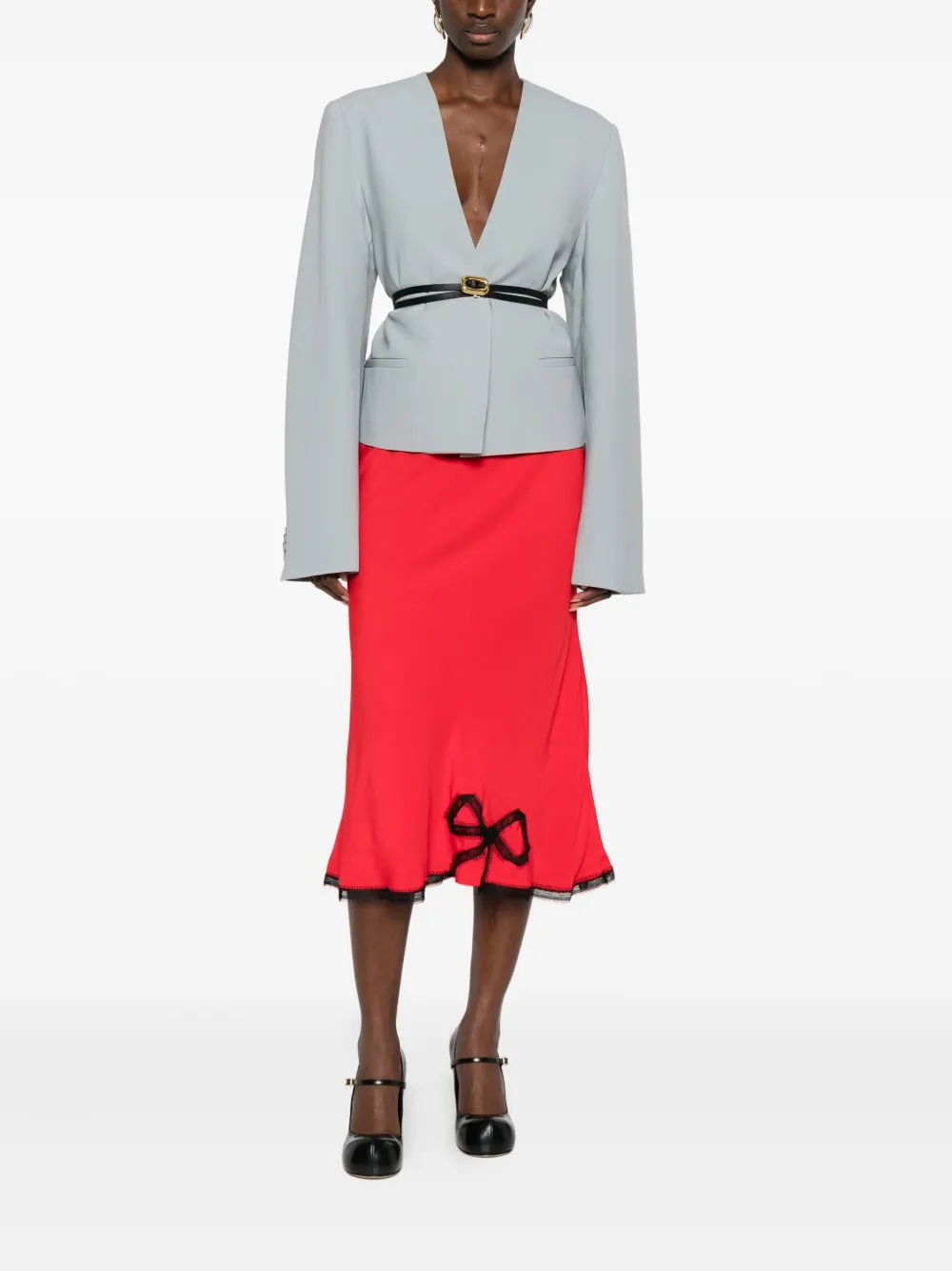 Rochas bow-trim midi skirt - Rood