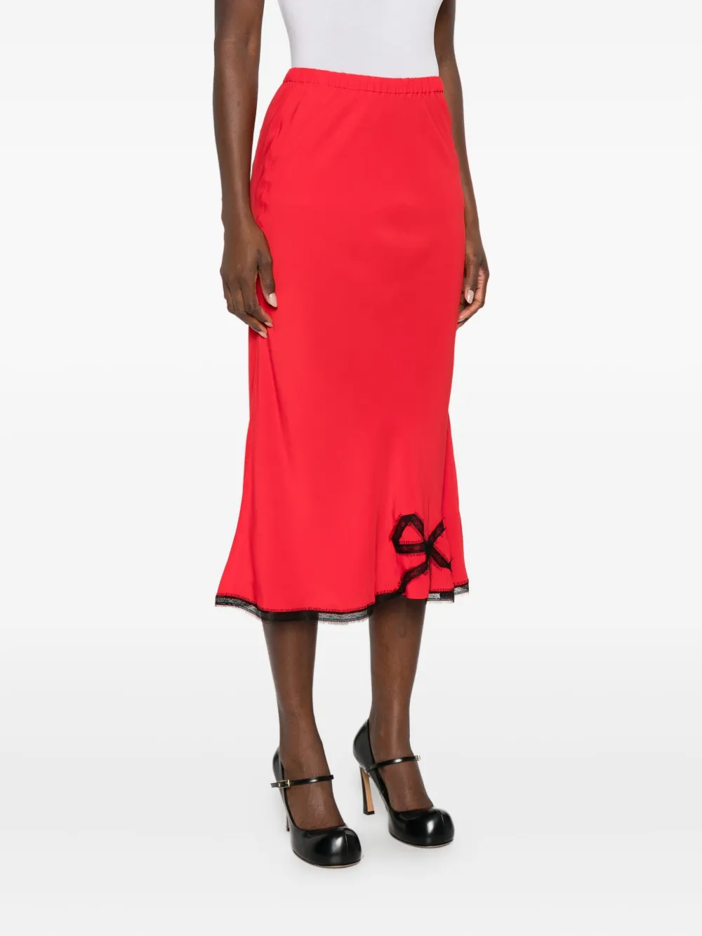 Rochas Bow-trim Midi Skirt In Red