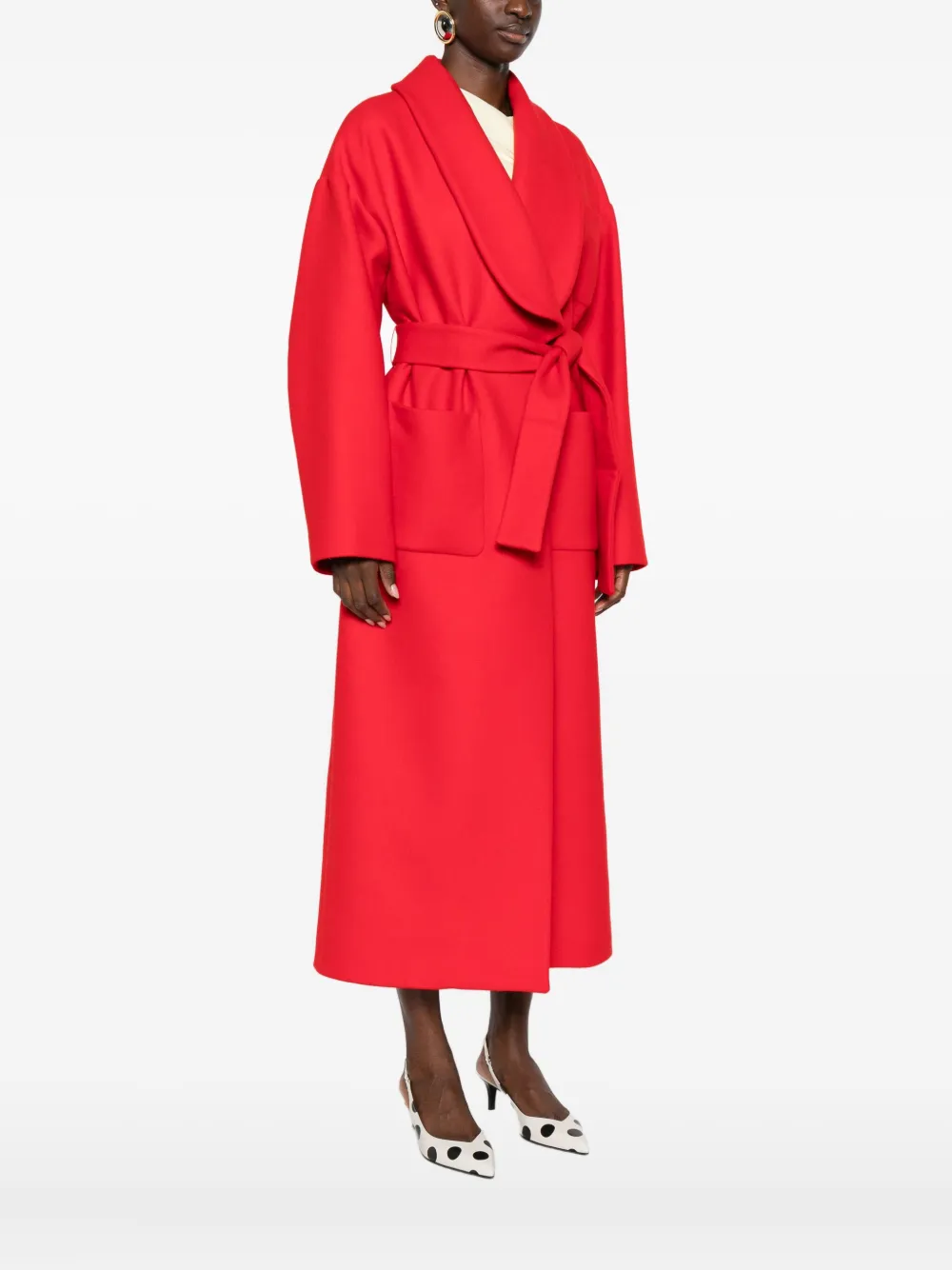 Rochas Belted Coat In Red